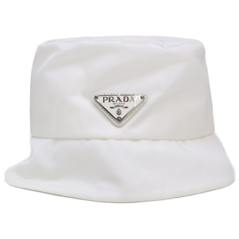 PRADA x adidas 2HC137 1WQ8 Re-Nylon Saffiano Leather Bucket Hat, Size L, Whit...
